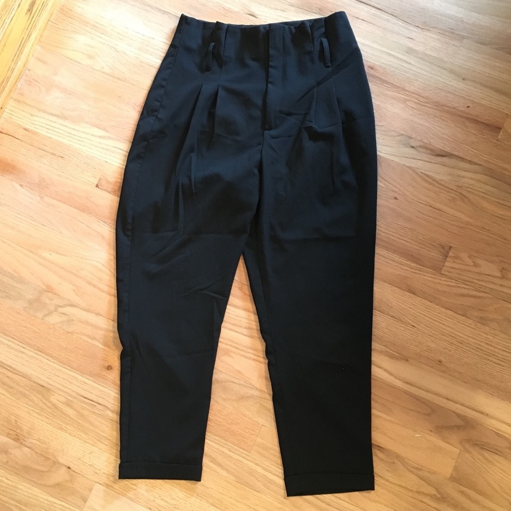 Bershka black paper bag waist dress pants sz 8